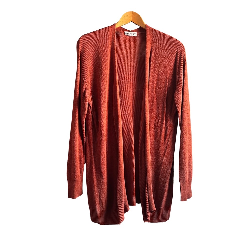 Ava Viv Open Front Long Cardigan Long Sleeve Women Plus Size X Rust Burnt Orange